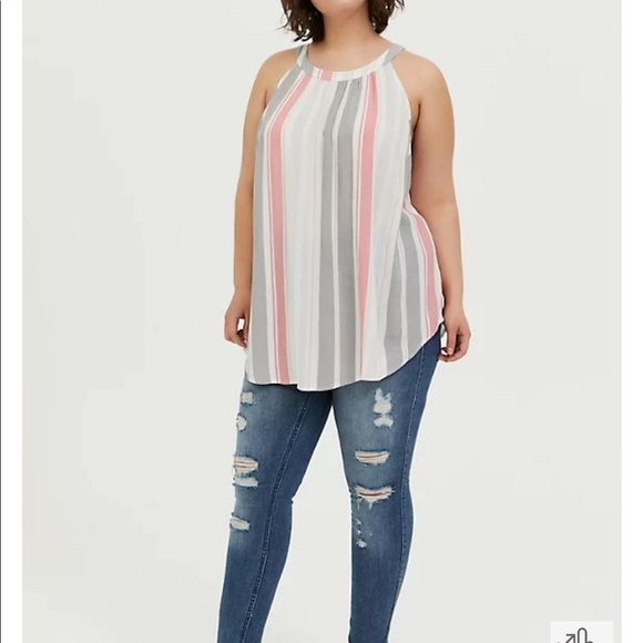 TORRID WHITE & MULTI STRIPE GODDESS TANK - Picture 3 of 5
